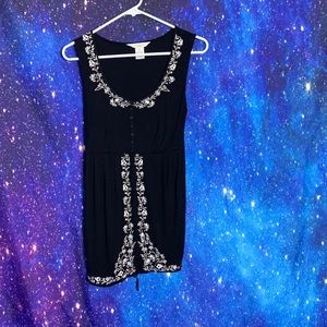 studio jpr- Black Tank w/ White Floral pattern M